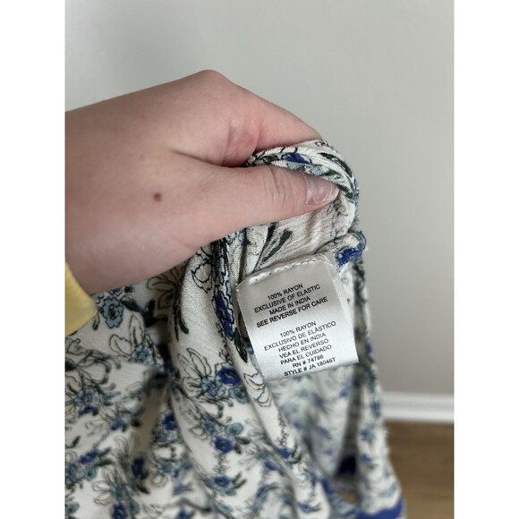 Patrons of Peace Smocked Maxi Dress Womens Medium Blue White Floral House Muumuu - Picture 3 of 5